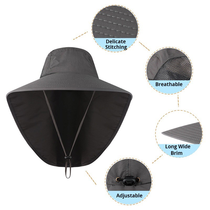 Breathable Mesh Bucket Hat With Neck Flap Outdoor Long Oversize Bucket Hat Fishing Hats 11