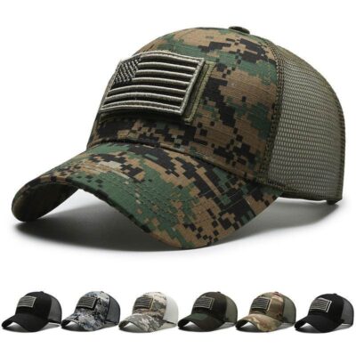 Embroidered Mesh Cap Mens Outdoor Sports 6 Panel Adjustable Camo Trucker cap 2