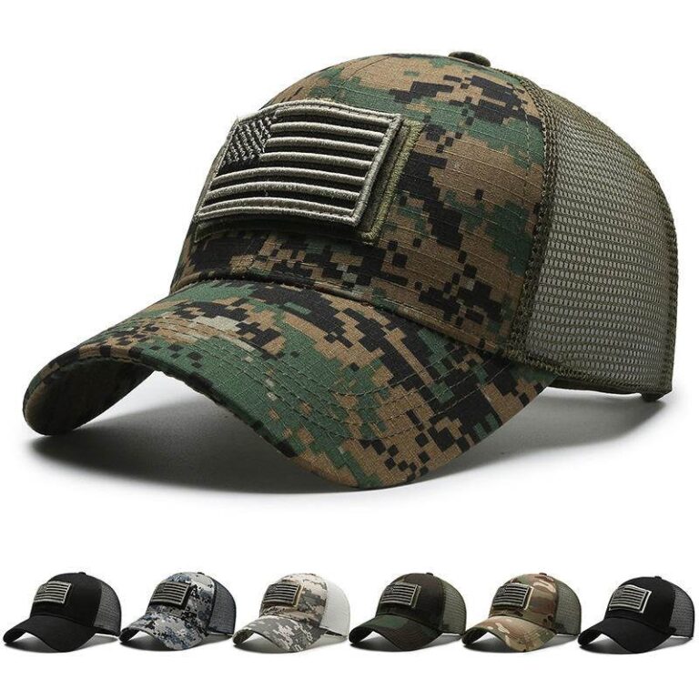 Embroidered Mesh Cap Men's Outdoor Sports 6 Panel Adjustable Camo Trucker cap (2)